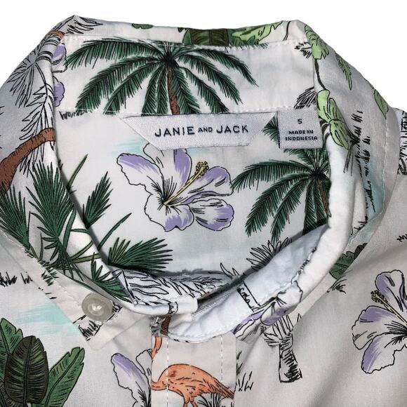Janie and Jack White Short Sleeve Button Down Tropical Shirt - Picture 3 of 5